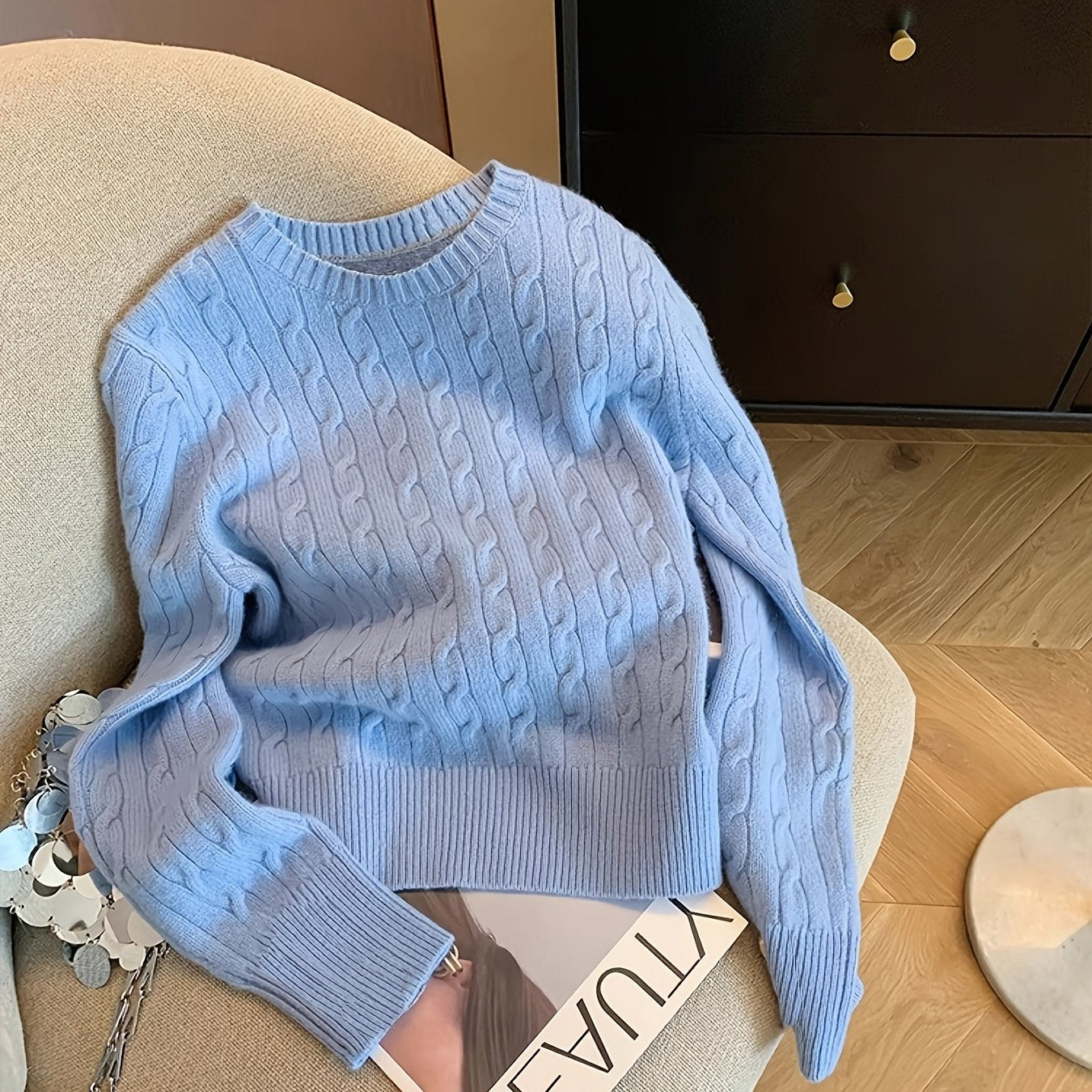 [Home Relaxation] Women's Elegant Cable Knit Sweater .
