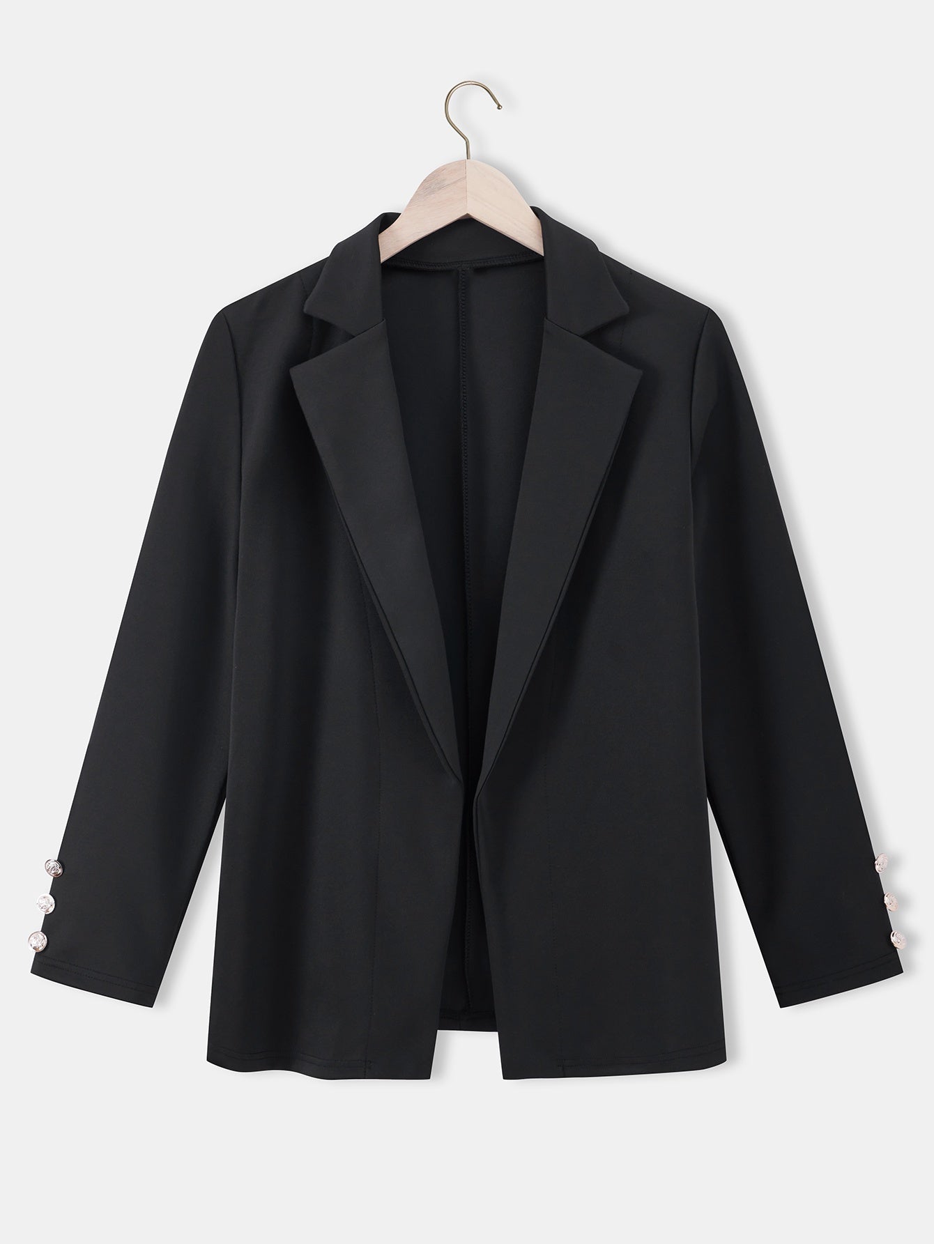 Solid Open Front Lapel Blazer, Elegant Button Decor Long Sleeve Blazer.