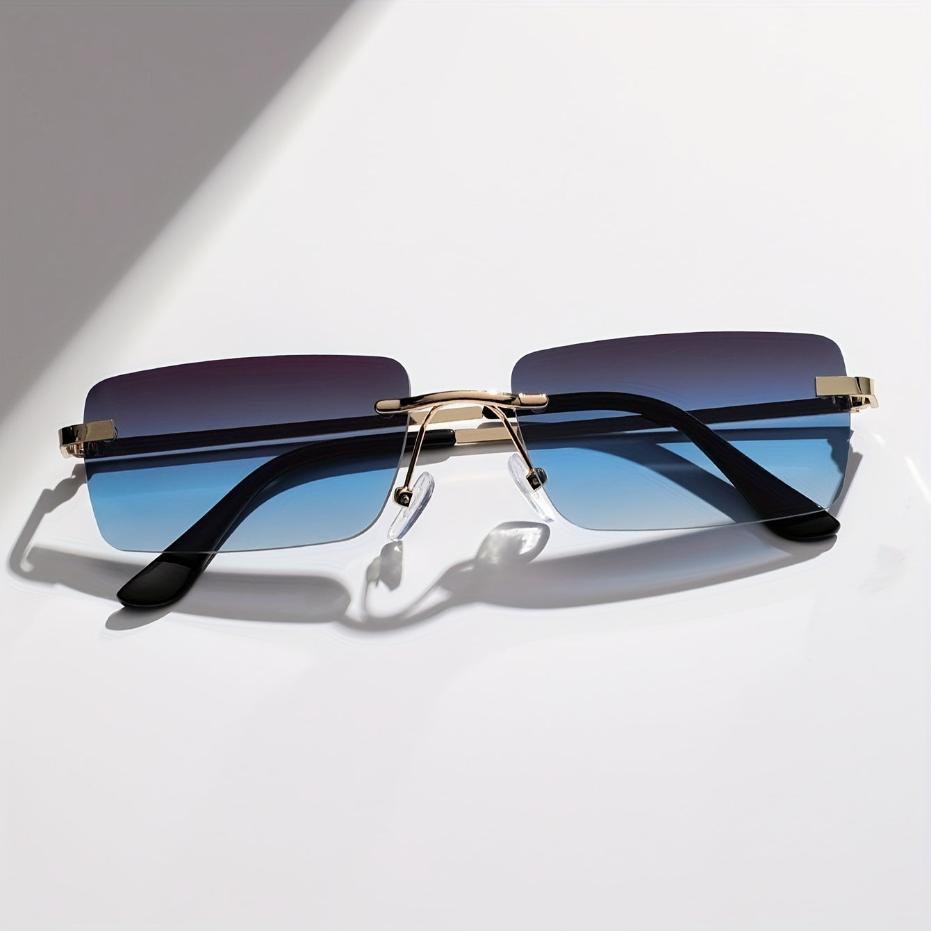 Rimless Rectangle For Women Men Summer Gradient Metal Outdoor Sun Shades