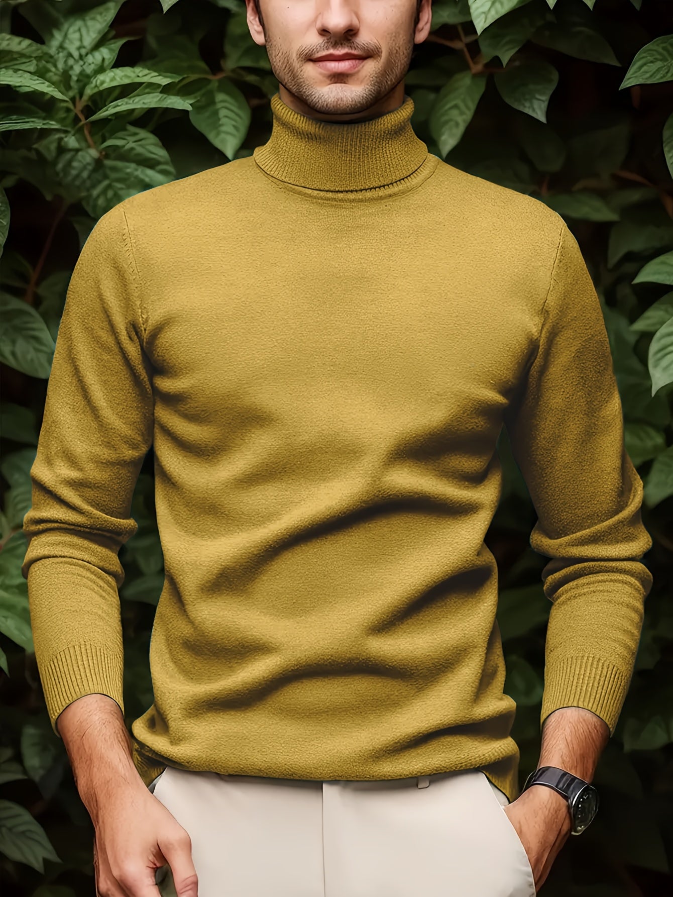 Men's Casual Solid Color Turtleneck Sweater .