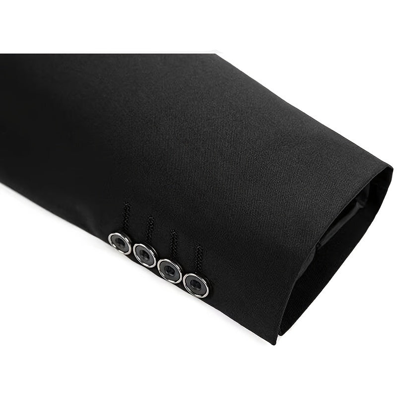 3-Piece Men's Classic Solid Dress Suit Set, One-Button Jacket Blazer.