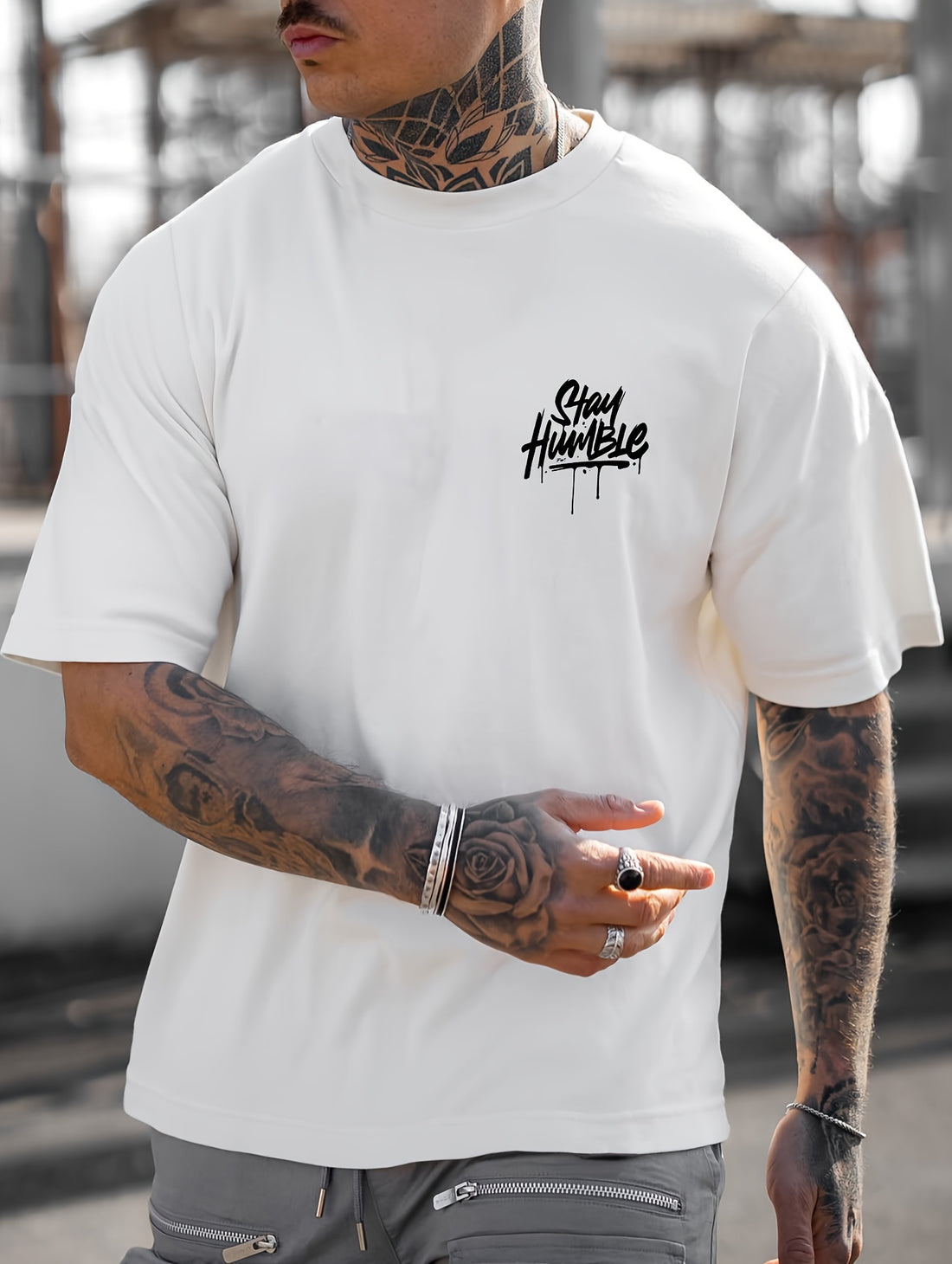 Men's Stay Humble Letter Print Short Sleeve T-Shirts,