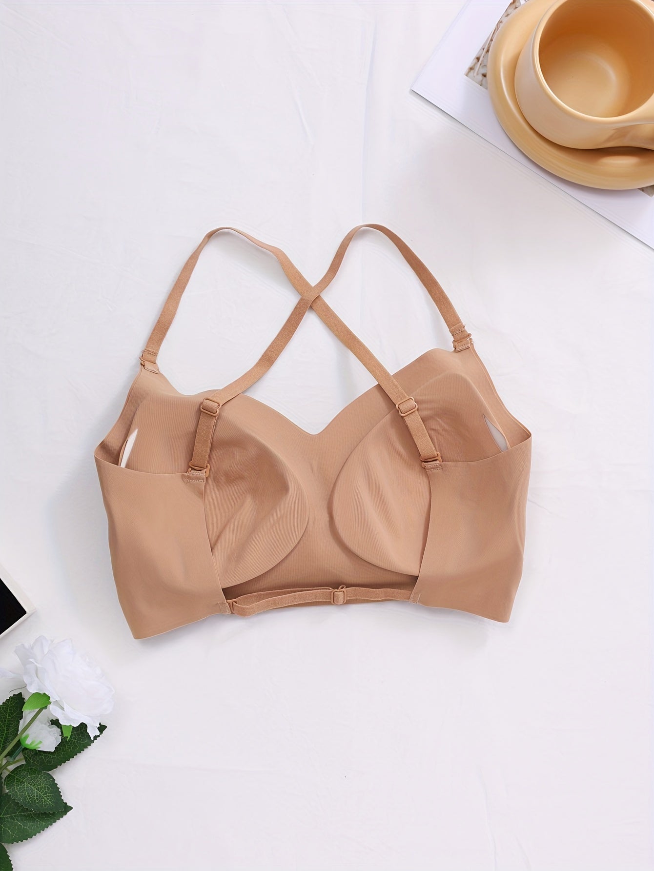 Multiple methods Simple Solid Seamless Bra, Comfy & Breathable Backless '/MH