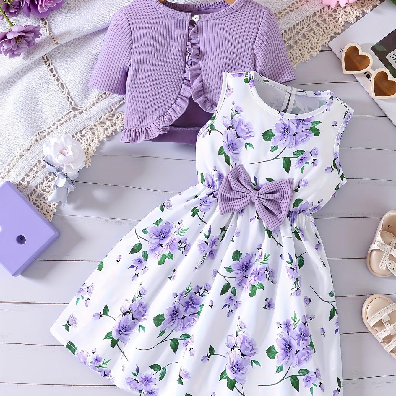 Girls' Fashion Princess Print Dress with Jacket./MH