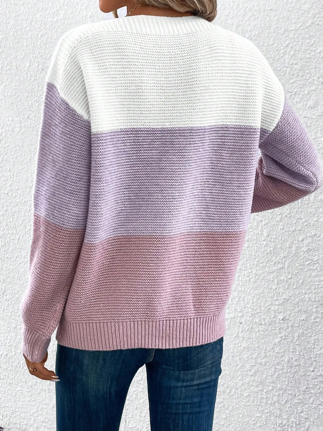 Elegant Three-color Patchwork Sweater Women Daily Commuter Casual .