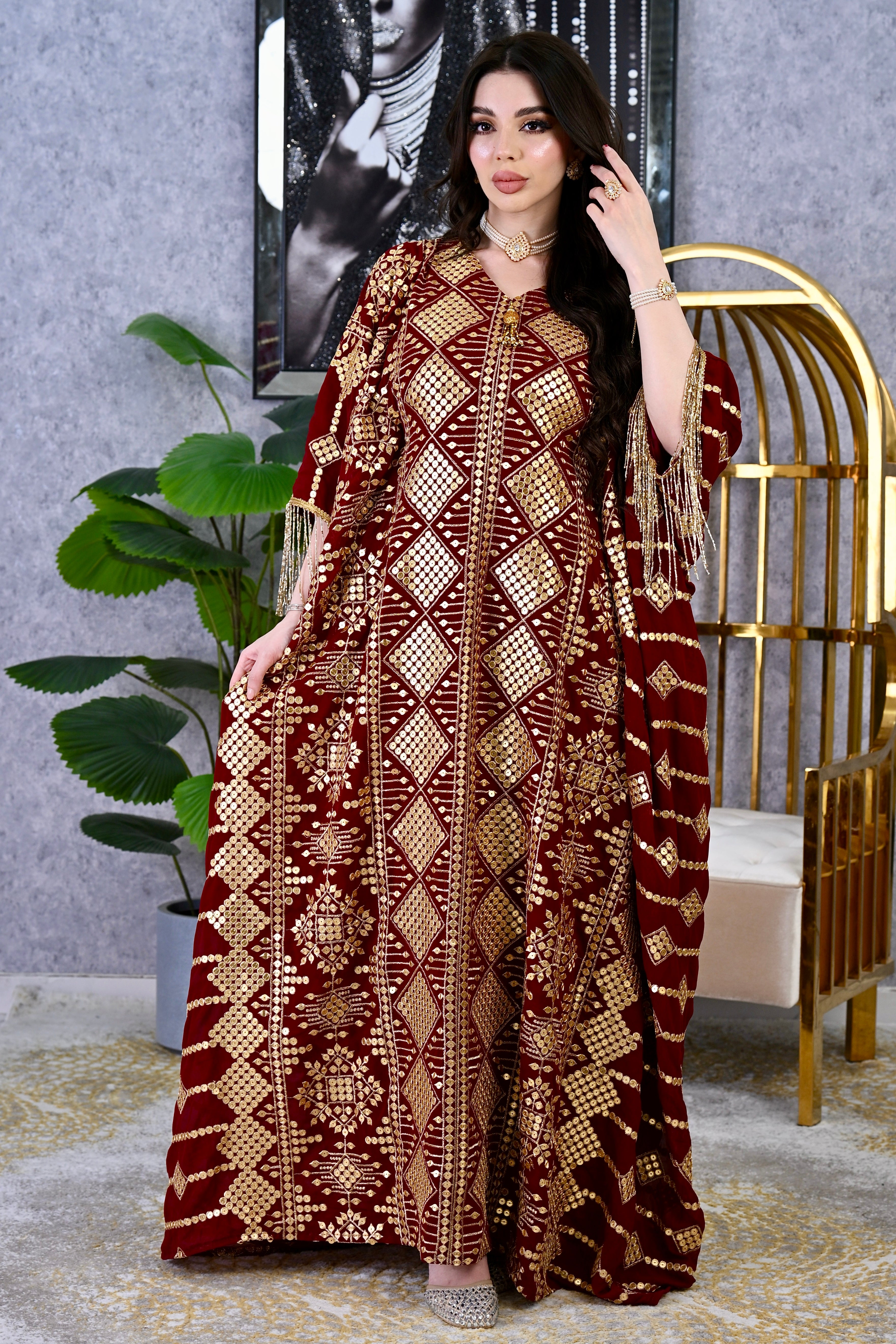 Elite Royal Embroidered Kaftan Gown – Luxury Hand-Crafted Evening Dress | 4 Colors | Sizes M-XXL | MH