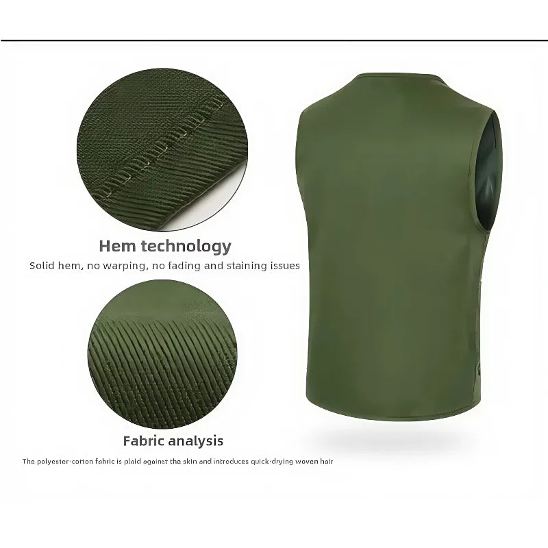 Work Clothes Vest Multi-pocket Solid Color Casual Sleeveless.