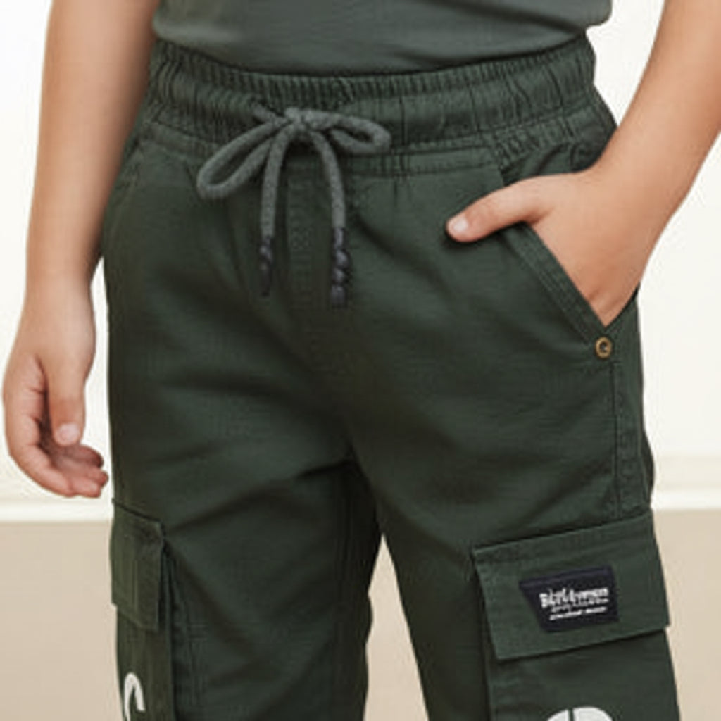 Boys Cargo Jogger Pants Dark Green 1-8 Years - Kids Casual Trousers with Pockets | MH