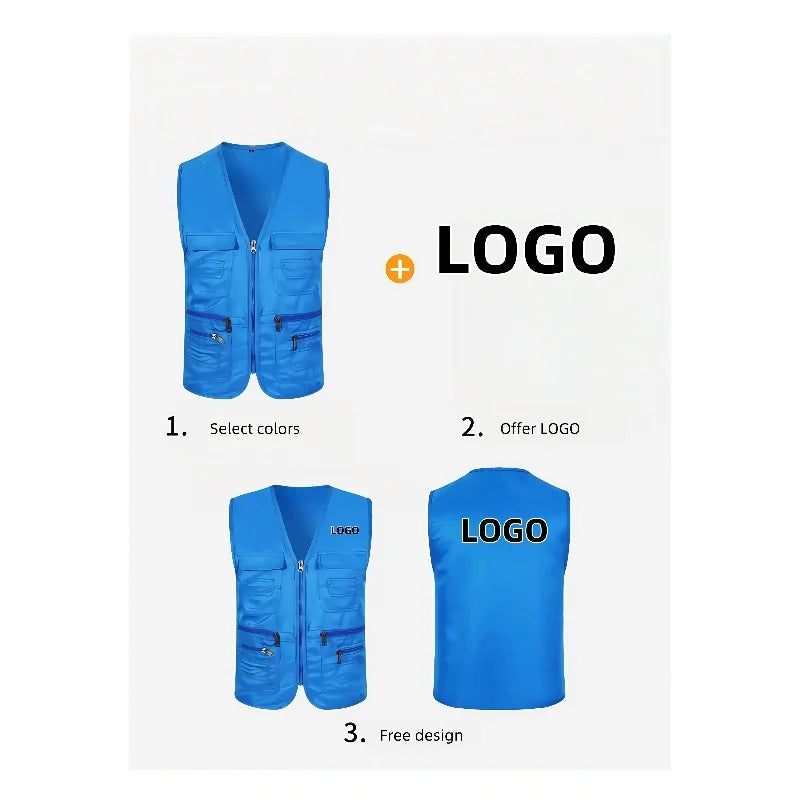 Work Clothes Vest Multi-pocket Solid Color Casual Sleeveless.