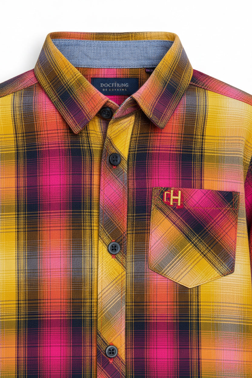 Boys Colorful Plaid Shirt Long Sleeve Collar Pocket Check Pattern | Sizes 2-12Years | MH