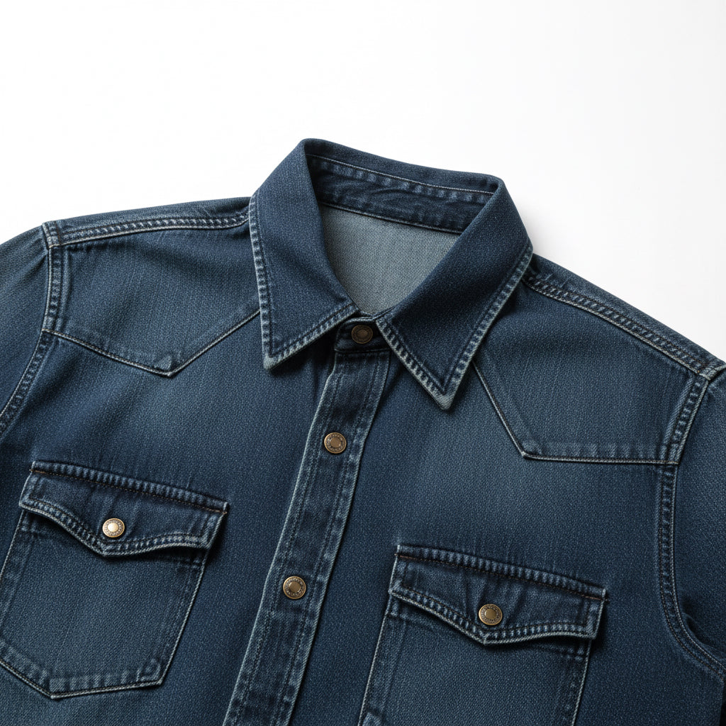 Men’s Blue Denim Button-Up Shirt Long Sleeve Relaxed Fit | Sizes S-XL | MH