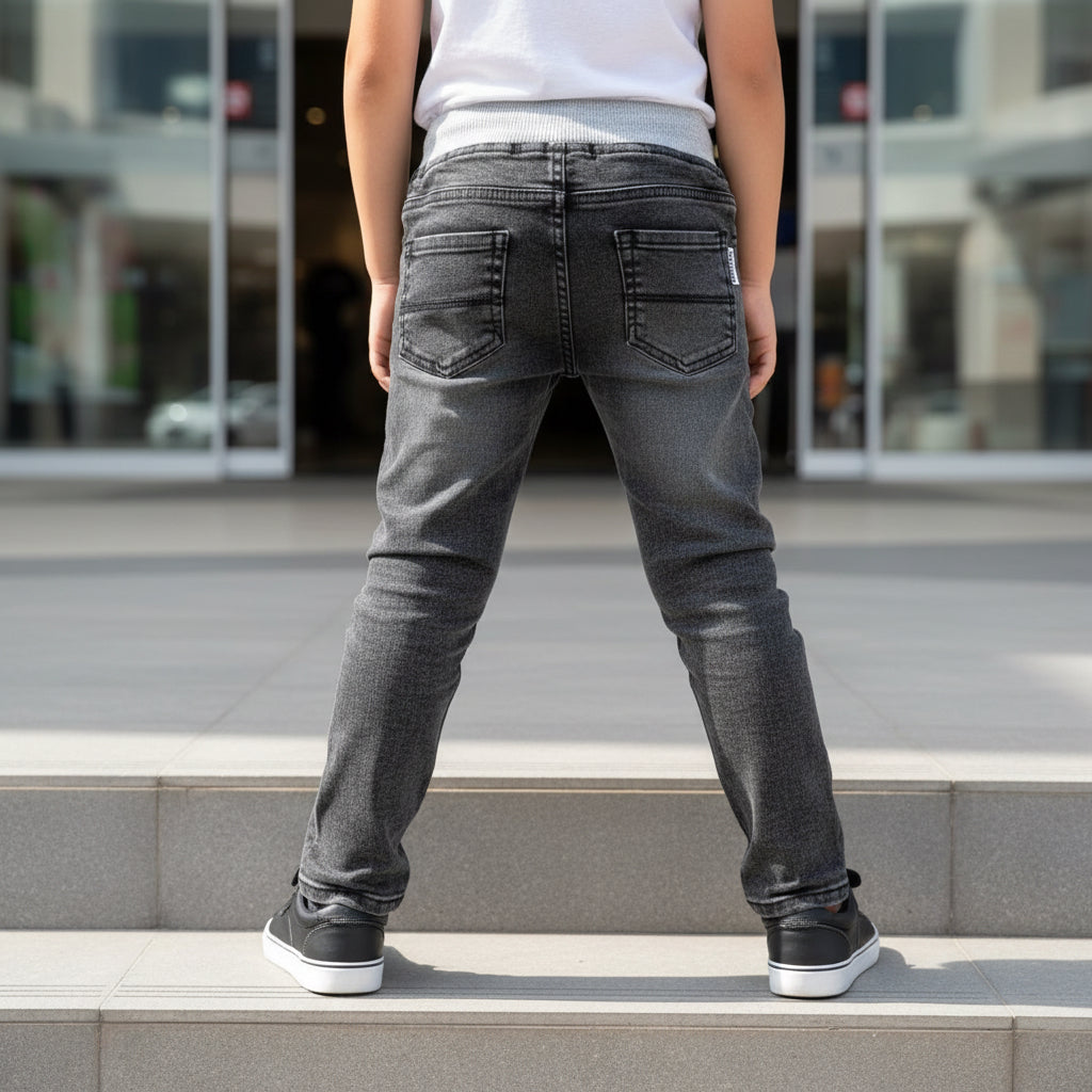 Boys Grey Denim Jogger Pants Ages 7 to 12 - Comfortable Everyday Denim Trousers with Neon Detail | MH