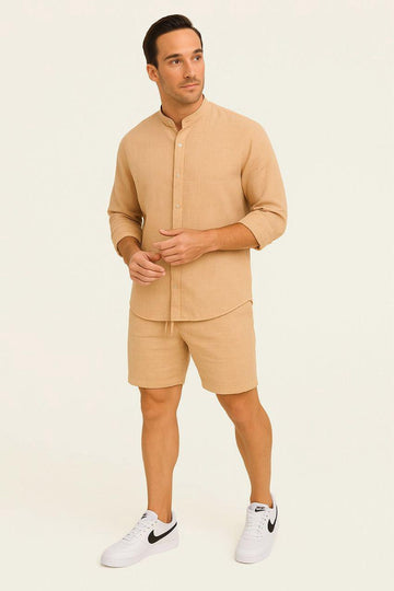 Men’s Rich Linen Old Money Formal Shirt Short Sets | MH