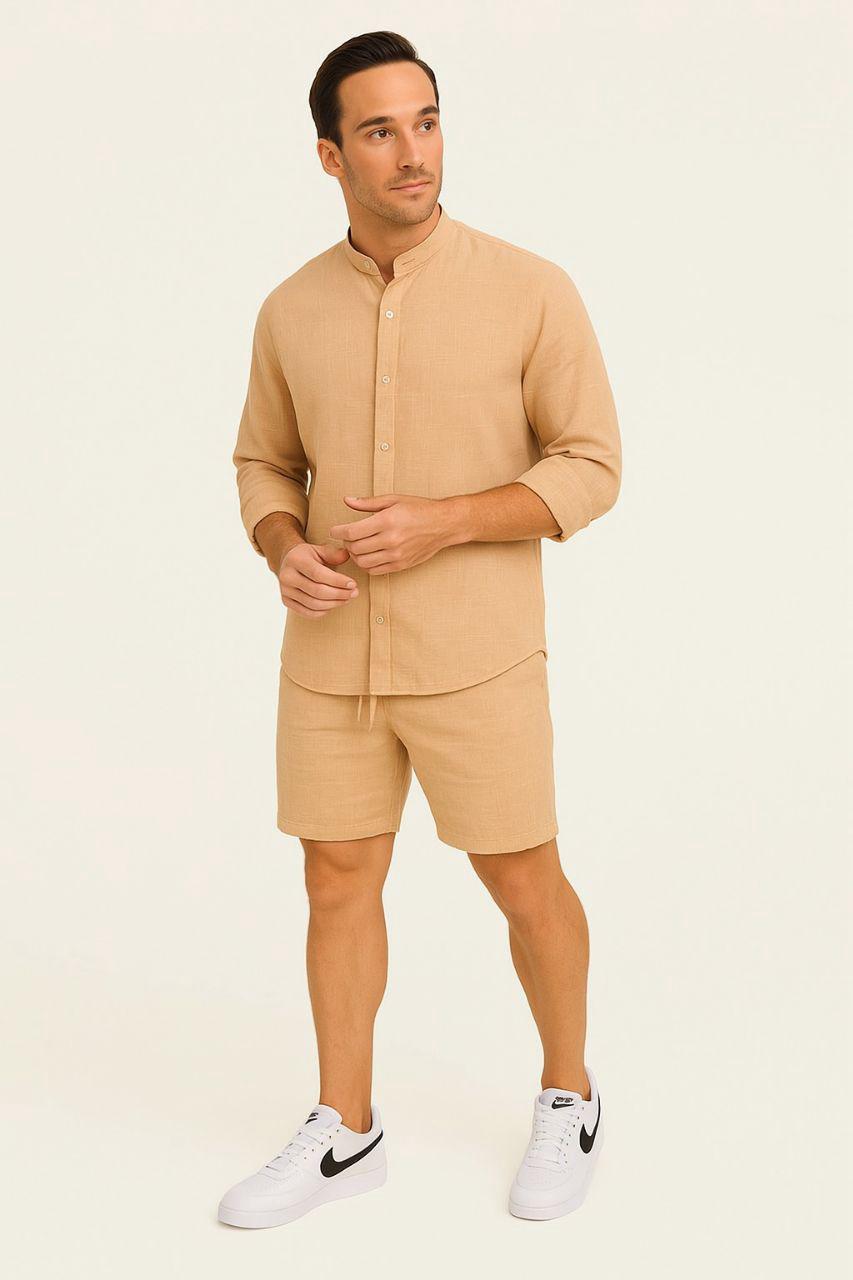Men’s Rich Linen Old Money Formal Shirt Short Sets | MH
