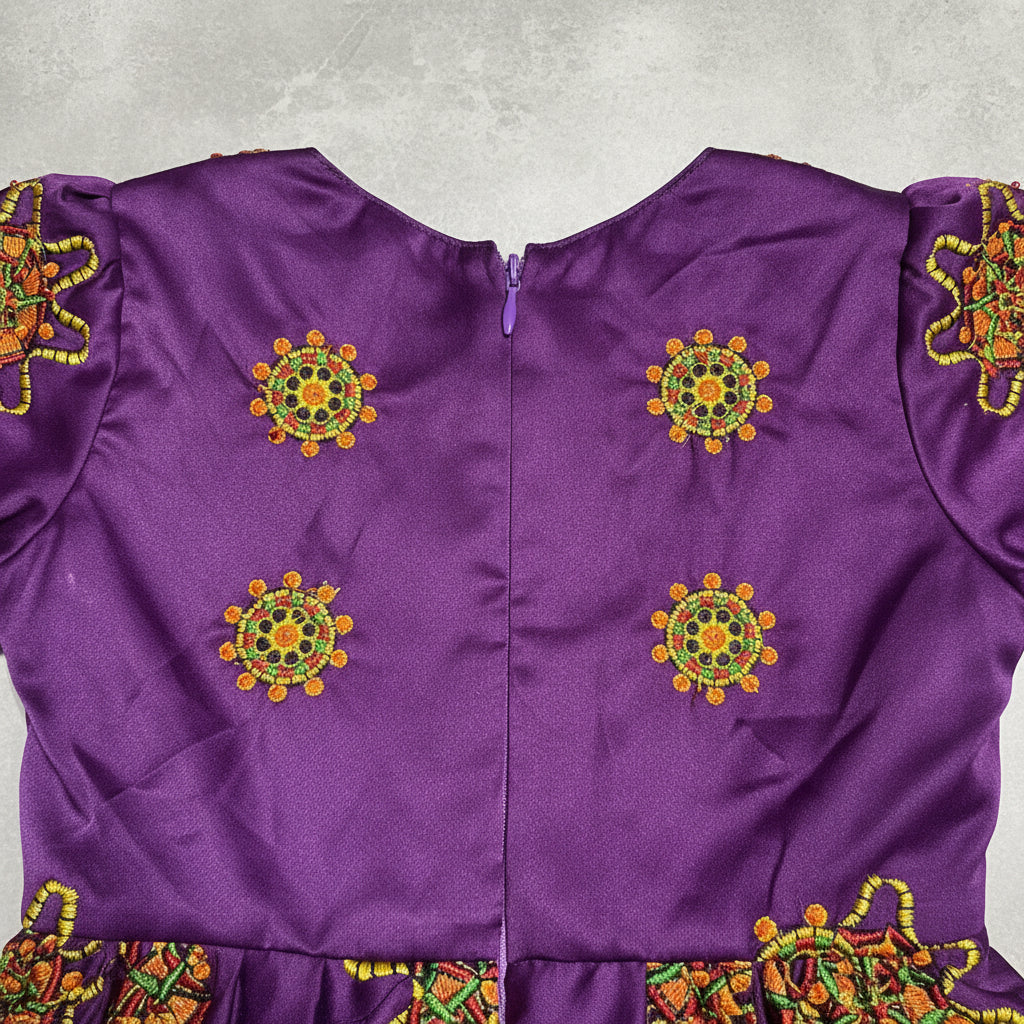 Girls Purple Arabic Kaftan Dress with Floral Embroidery – Modest Fashion | (28) 8 Years | MH