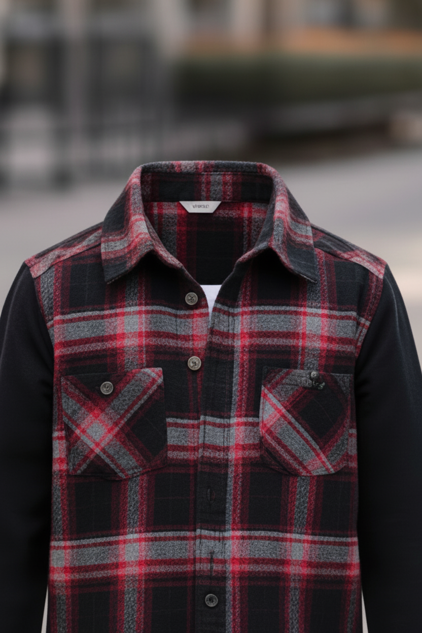 Trendy Kids Cotton Long Sleeve Shirt – Check Pattern & Knit Sleeve Design (1-12yrs)MH