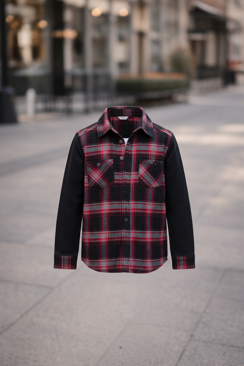 Trendy Kids Cotton Long Sleeve Shirt – Check Pattern & Knit Sleeve Design (1-12yrs)MH