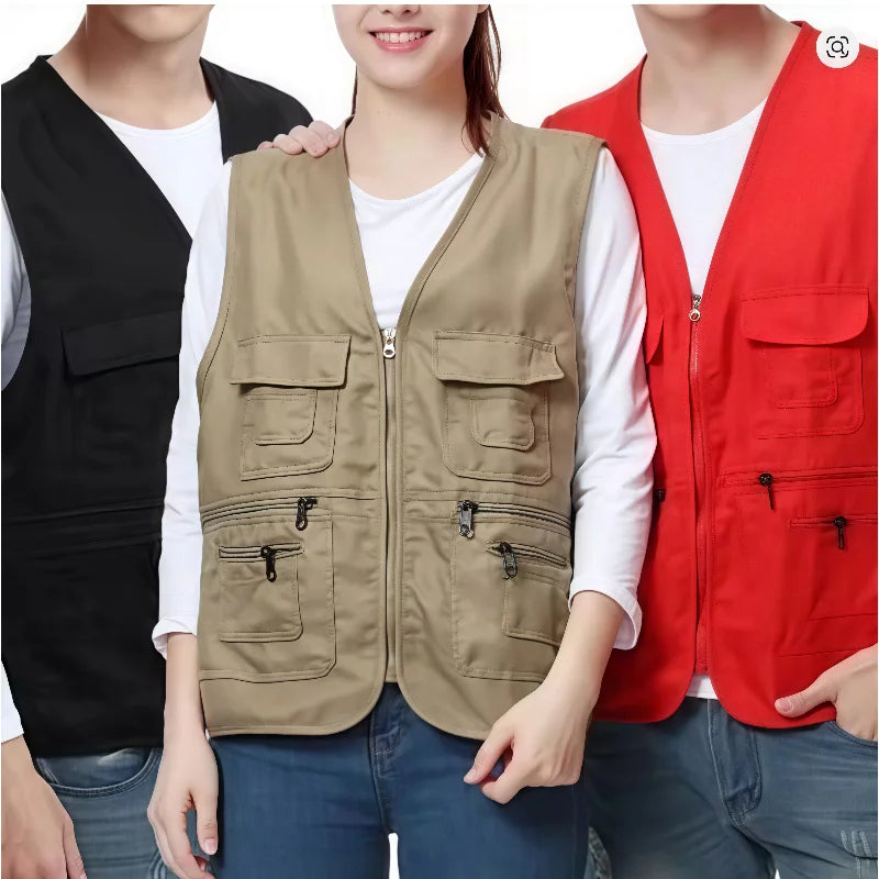 Work Clothes Vest Multi-pocket Solid Color Casual Sleeveless.