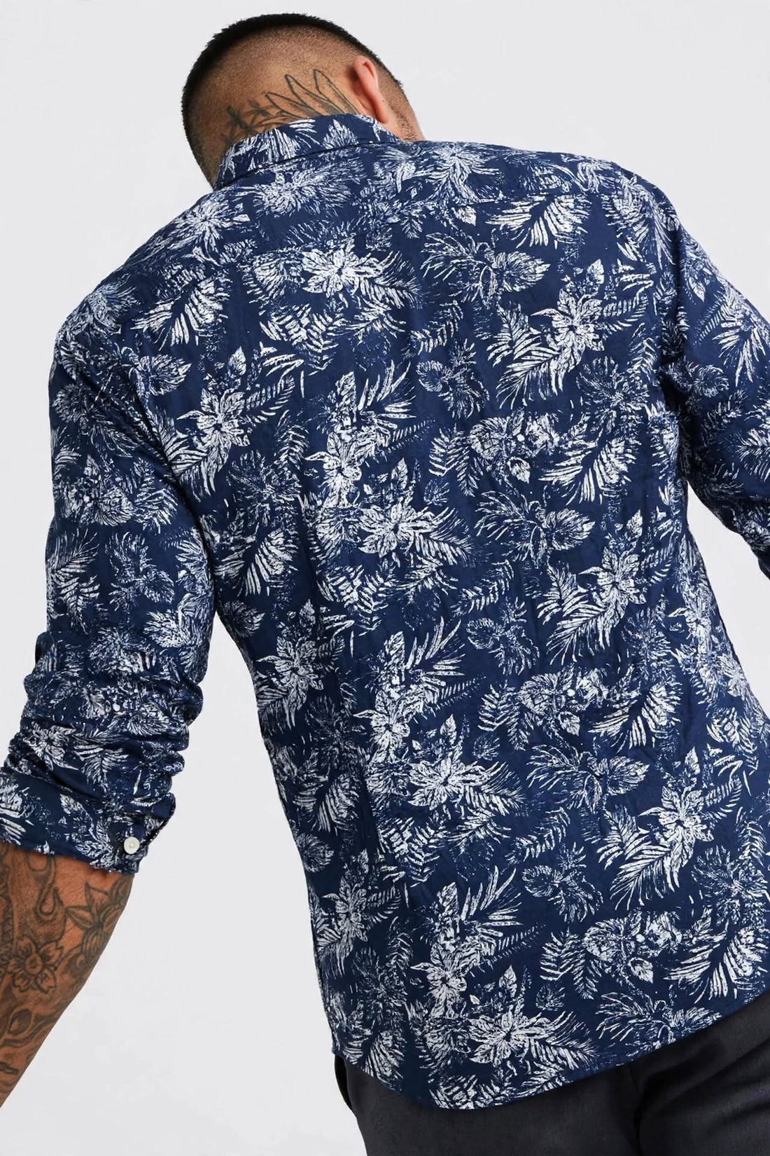 Men's Navy Floral Print Slim-Fit Shirt | Premium Cotton Smart-Casual Button-Down | Sizes M-XL | MH