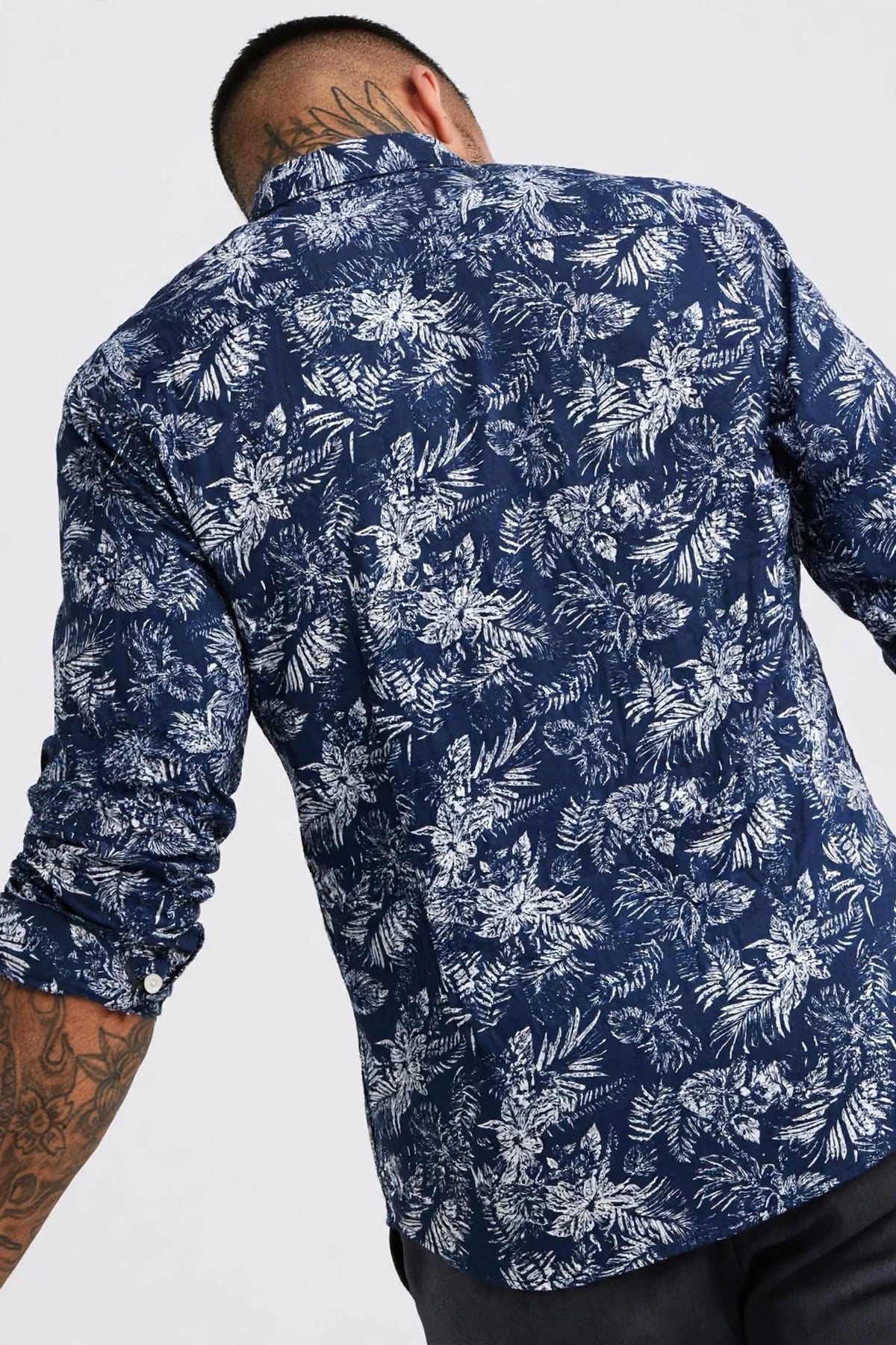 Men's Navy Floral Print Slim-Fit Shirt | Premium Cotton Smart-Casual Button-Down | Sizes M-XL | MH
