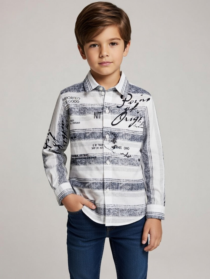 Kids Oven & Knit Contrast Long Sleeve Cotton Shirt (3-14yrs)MH