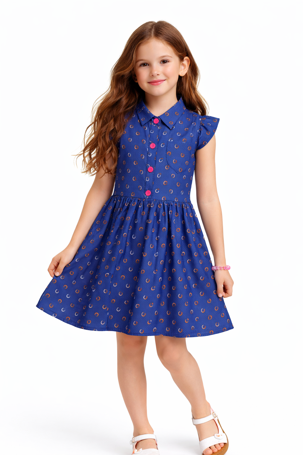 Girls Indigo Blue Printed Cotton Dress (2–12 Years) | Soft Casual Party Wear | MH AE