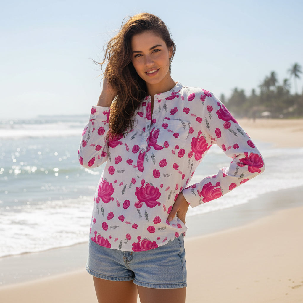Women's Long Sleeve Henley Top – Casual Button Front Tops shirt  | Sizes (S-XXL) | MH