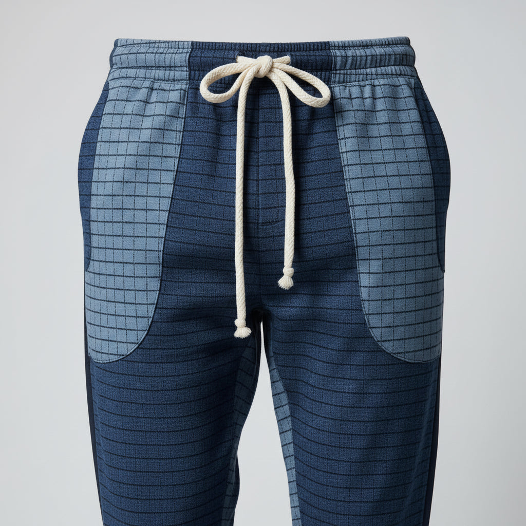 Men’s Textured Grid Panel Joggers – Slim Fit Checkered Sweatpants | 3 Colors | Sizes- S-XL | MH