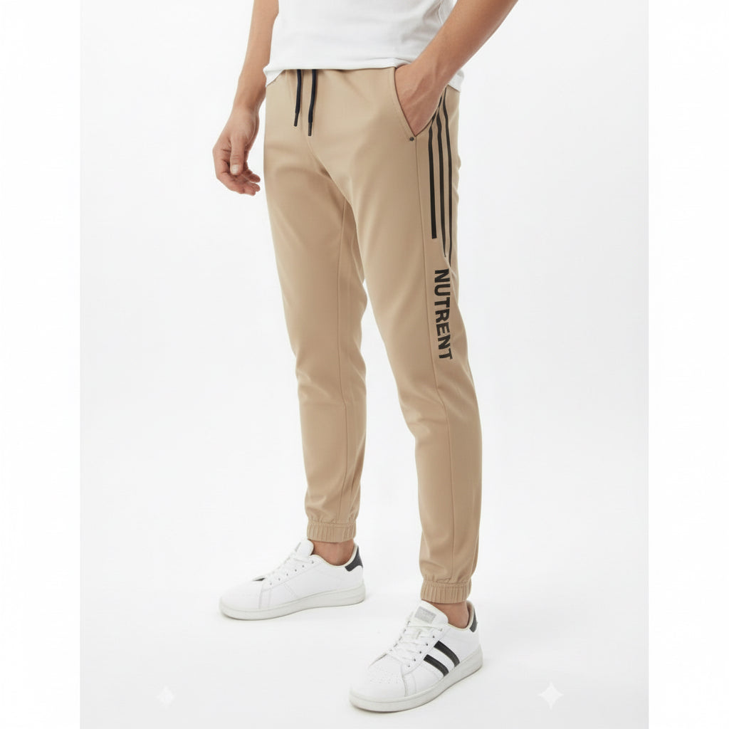 Men’s Beige Athletic Joggers with Side Stripes Pants 17-24 Years-Casual Drawstring Trousers with Pockets || 3 Colors |  MH