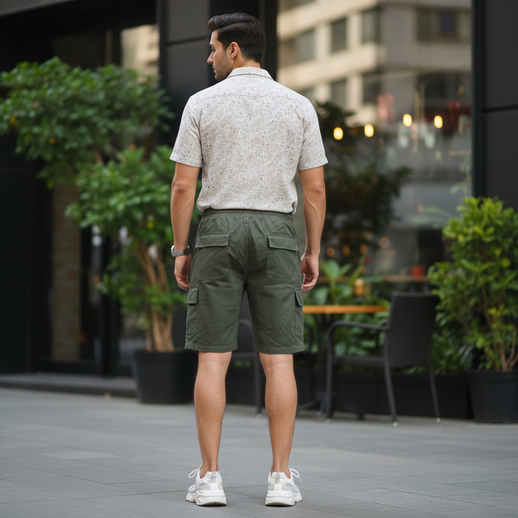 Men’s Olive Green Cargo Shorts 17-24 Years - Casual Drawstring Summer Shorts with Pockets | MH