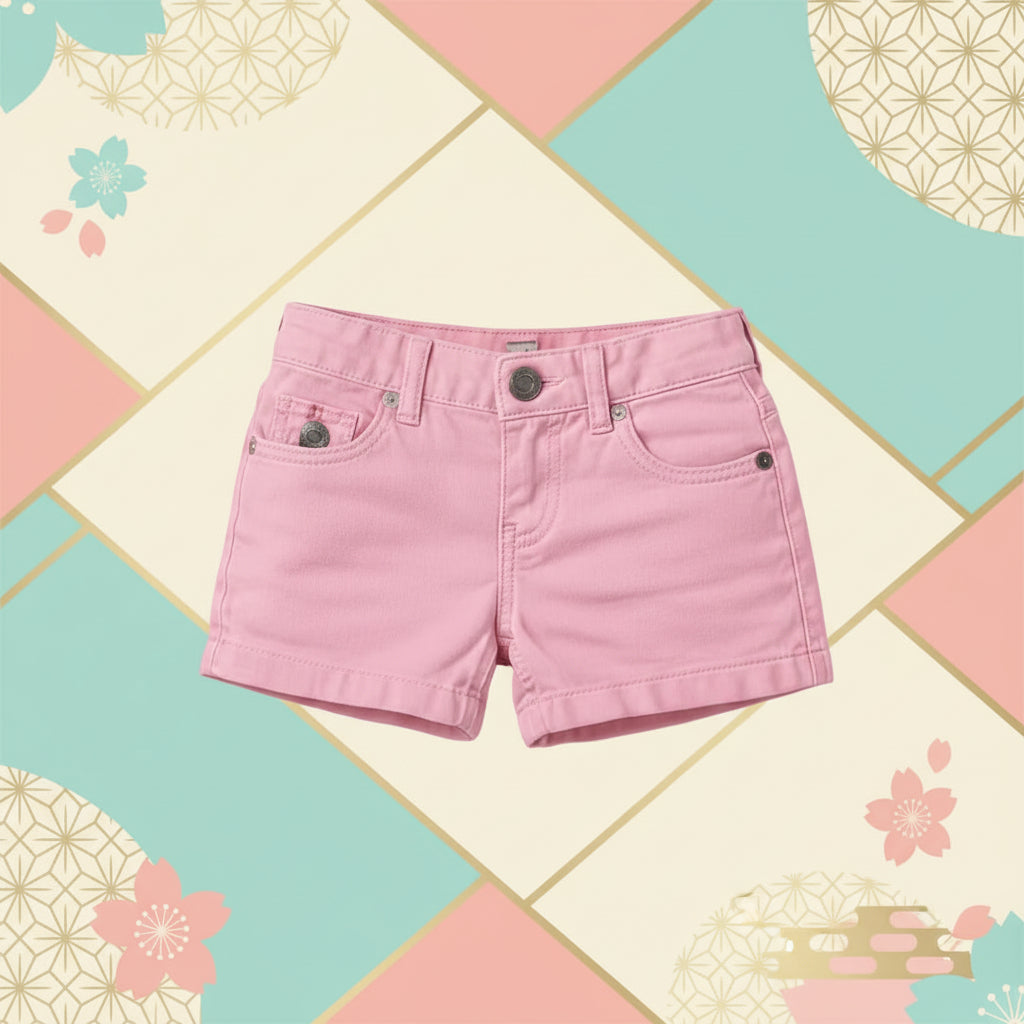 Girls Baby Pink Denim Shorts | Classic 5-Pocket Button Fly | Summer Casual | Ages 3-6 Months-8Years | MH