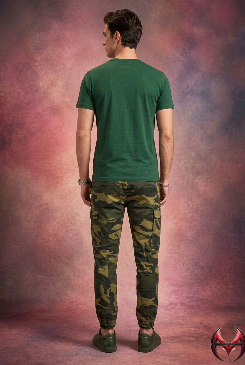 Men’s Signature Graphic Tee & Camo Cargo Jogger Set – Urban Streetwear Collection | Sizes S-30-XL-38 ) MH