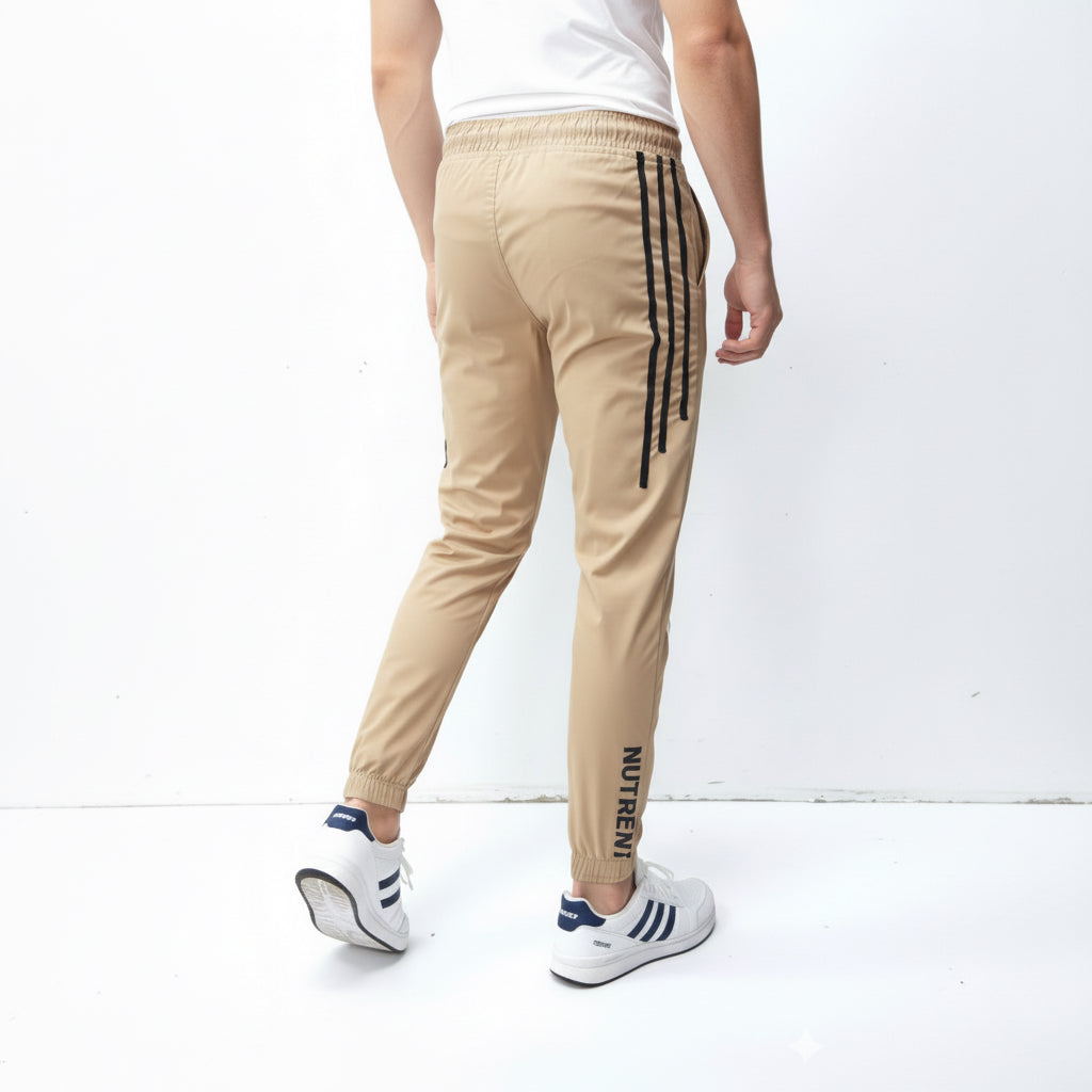 Men’s Beige Athletic Joggers with Side Stripes Pants 17-24 Years-Casual Drawstring Trousers with Pockets || 3 Colors |  MH