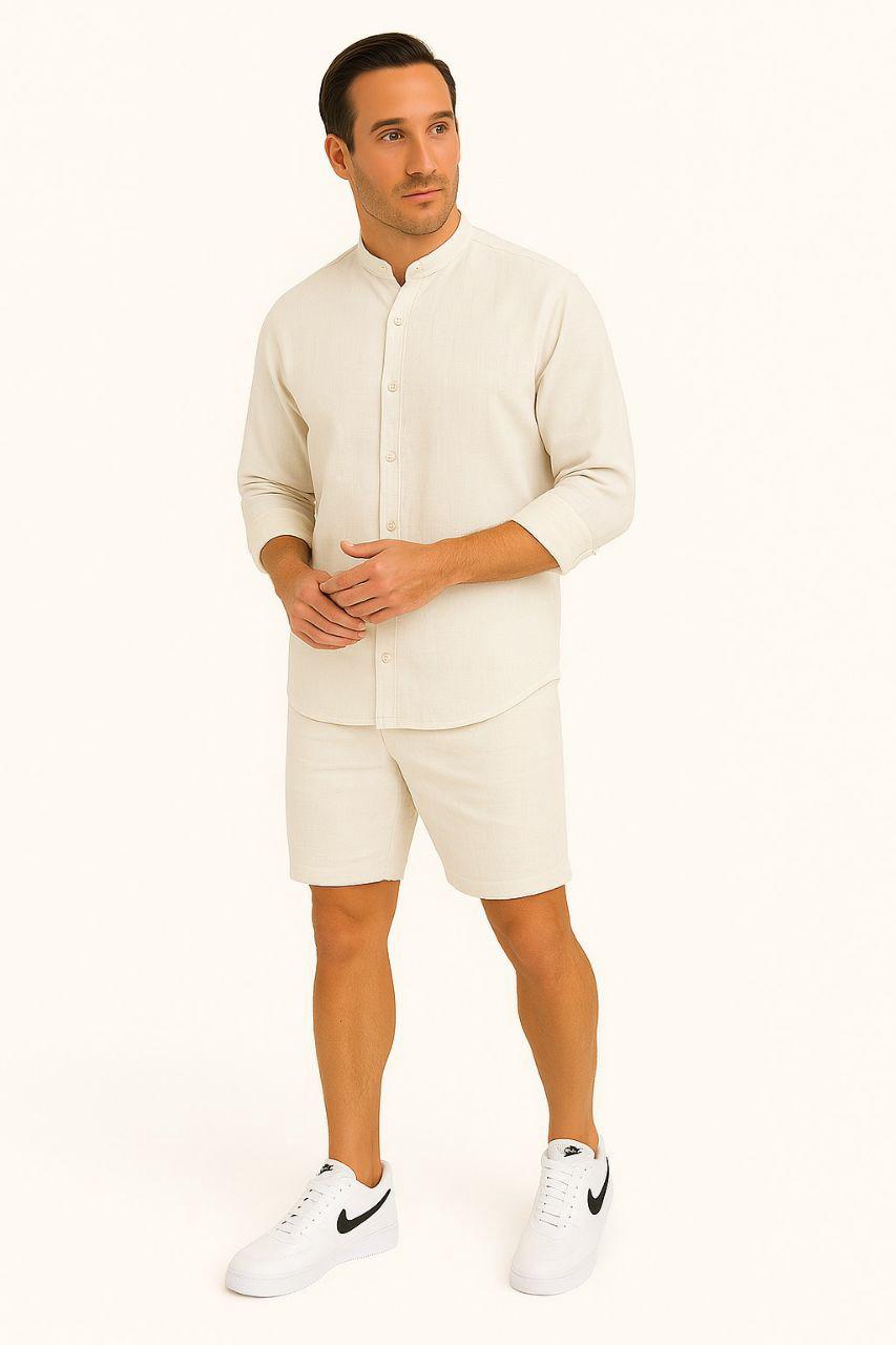 Men’s Rich Linen Old Money Formal Shirt Short Sets | MH