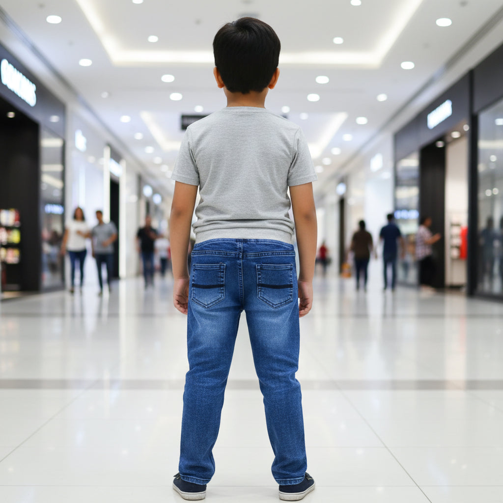Boys Blue Denim Jogger Jeans 7-12 Years - Casual Drawstring Denim Pants with Side Stripes | MH
