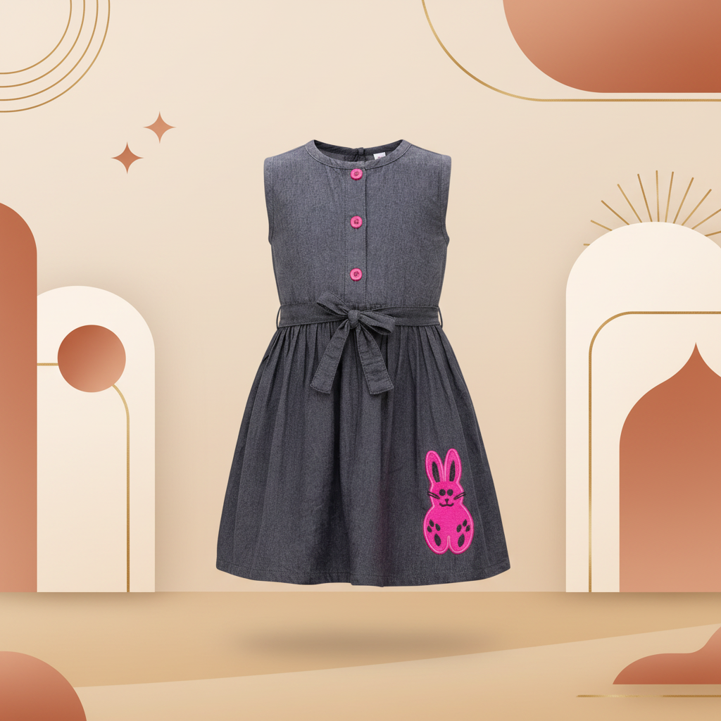 Girls Contrast Blue Denim Appliqué Design Tunic (2–12 Years)