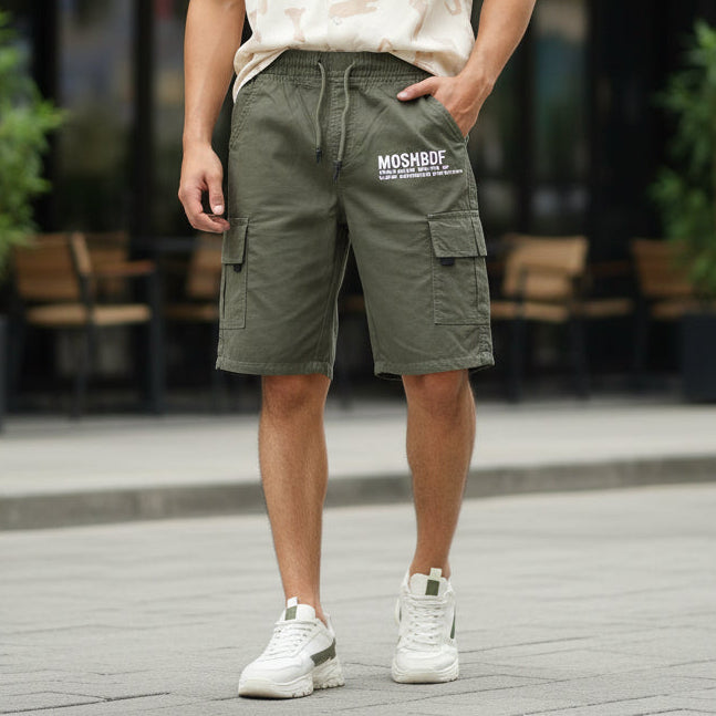 Men’s Olive Green Cargo Shorts 17-24 Years - Casual Drawstring Summer Shorts with Pockets | MH