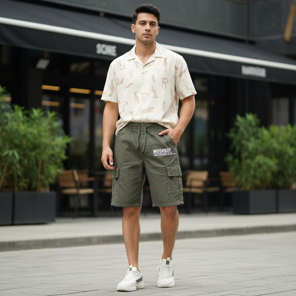 Men’s Olive Green Cargo Shorts 17-24 Years - Casual Drawstring Summer Shorts with Pockets | MH