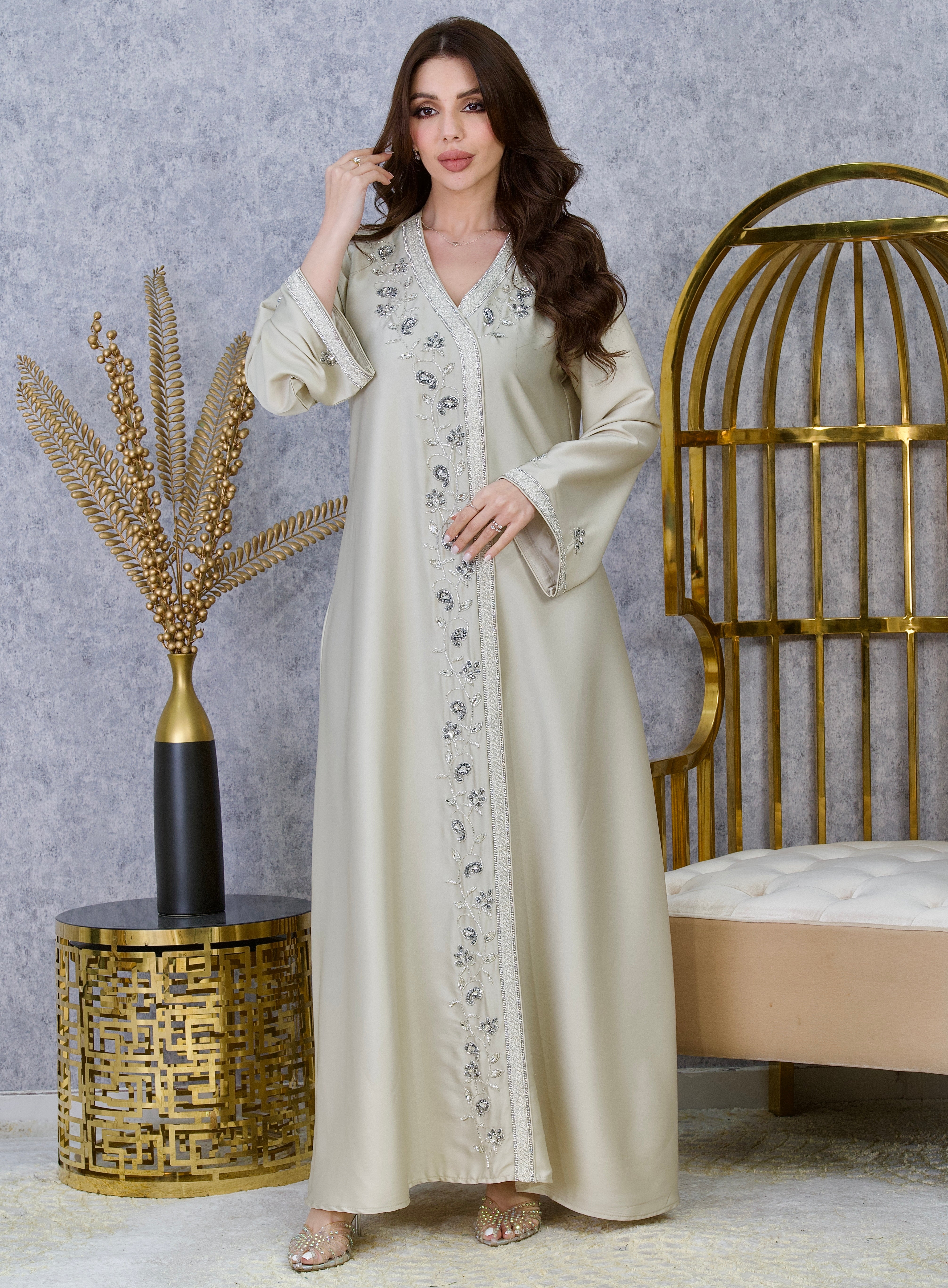 Crystal Embroidered Moroccan Caftan with Belt | Luxury Jalabiya Dress | 5 Colors | Sizes M-XXL | MH