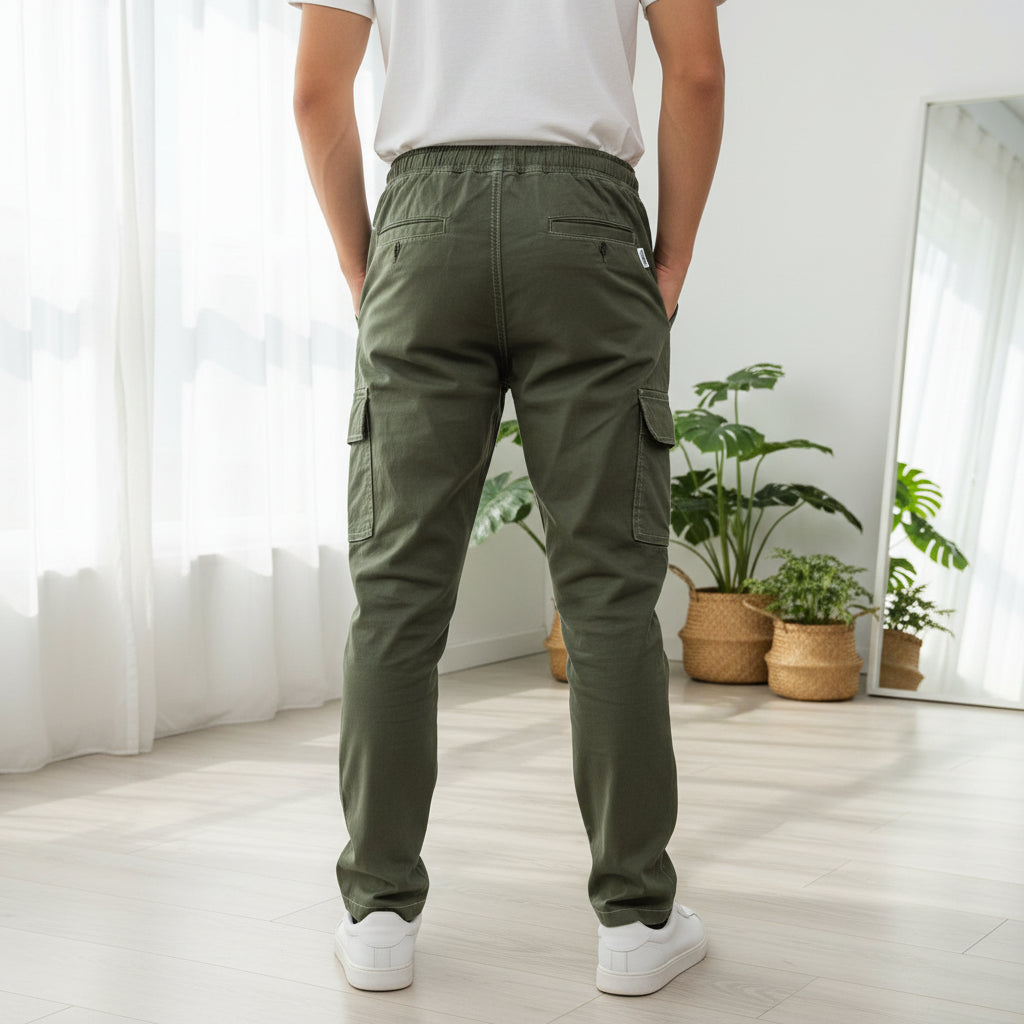 Teen Boys Cargo Pants Olive Green 9-16 Years | Drawstring Jogger Cargo Trousers | MH