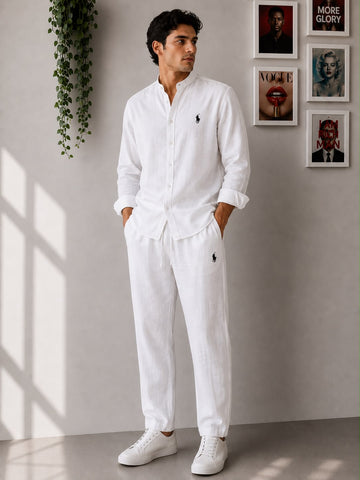 Men’s Premium Linen Co-ord Set | Band Collar Shirt & Trouser | Matching Summer Suit | 5 Colors | M–XXL | MH