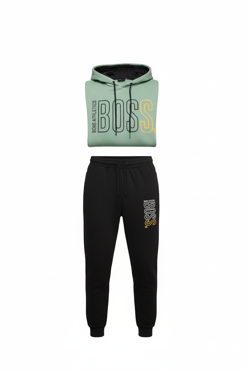Men’s BOSS Print Pullover Hoodie & Jogger Tracksuit Set | 10 Colours | Ages 17–24 Years | MH