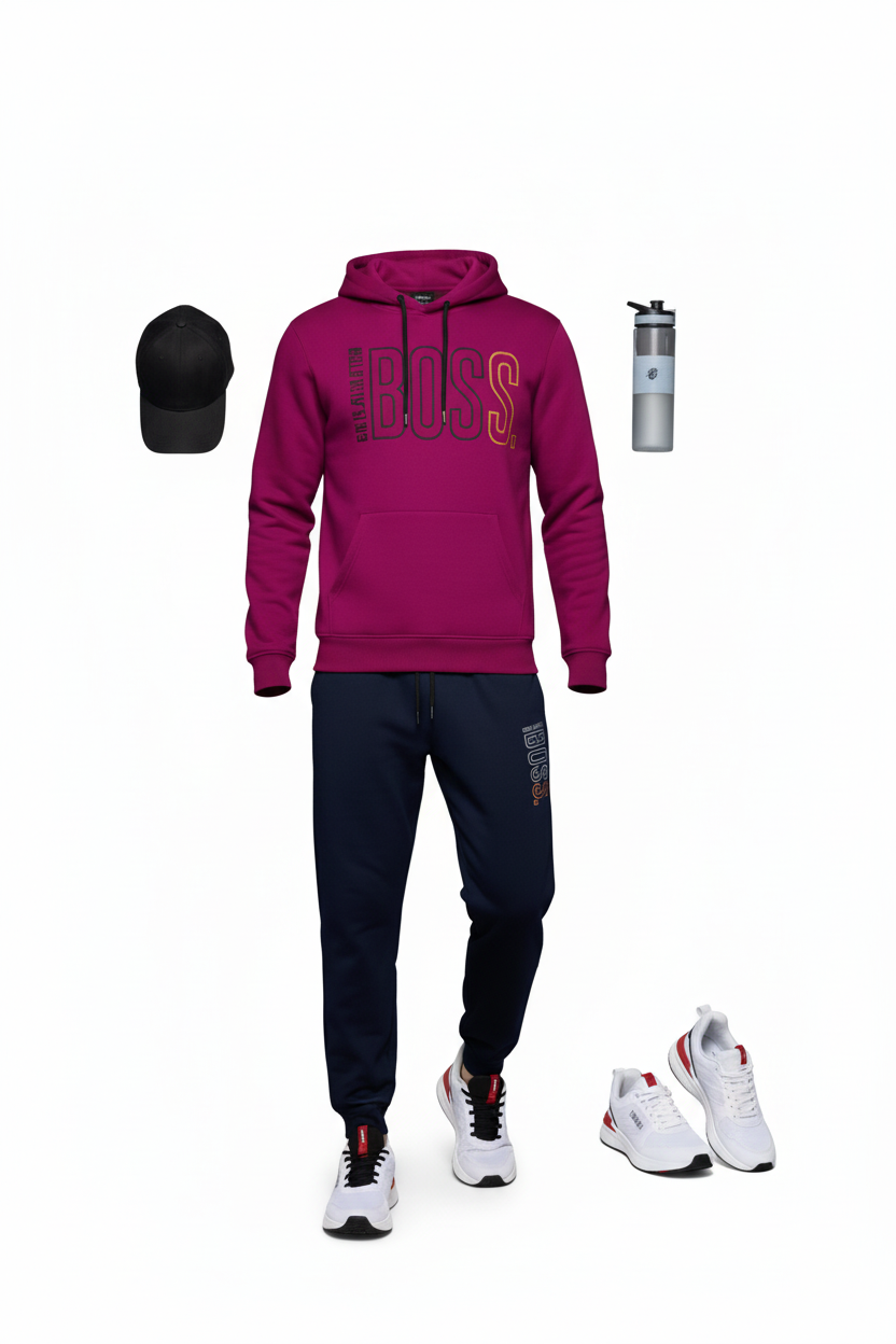 Men’s BOSS Print Pullover Hoodie & Jogger Tracksuit Set | 10 Colours | Ages 17–24 Years | MH