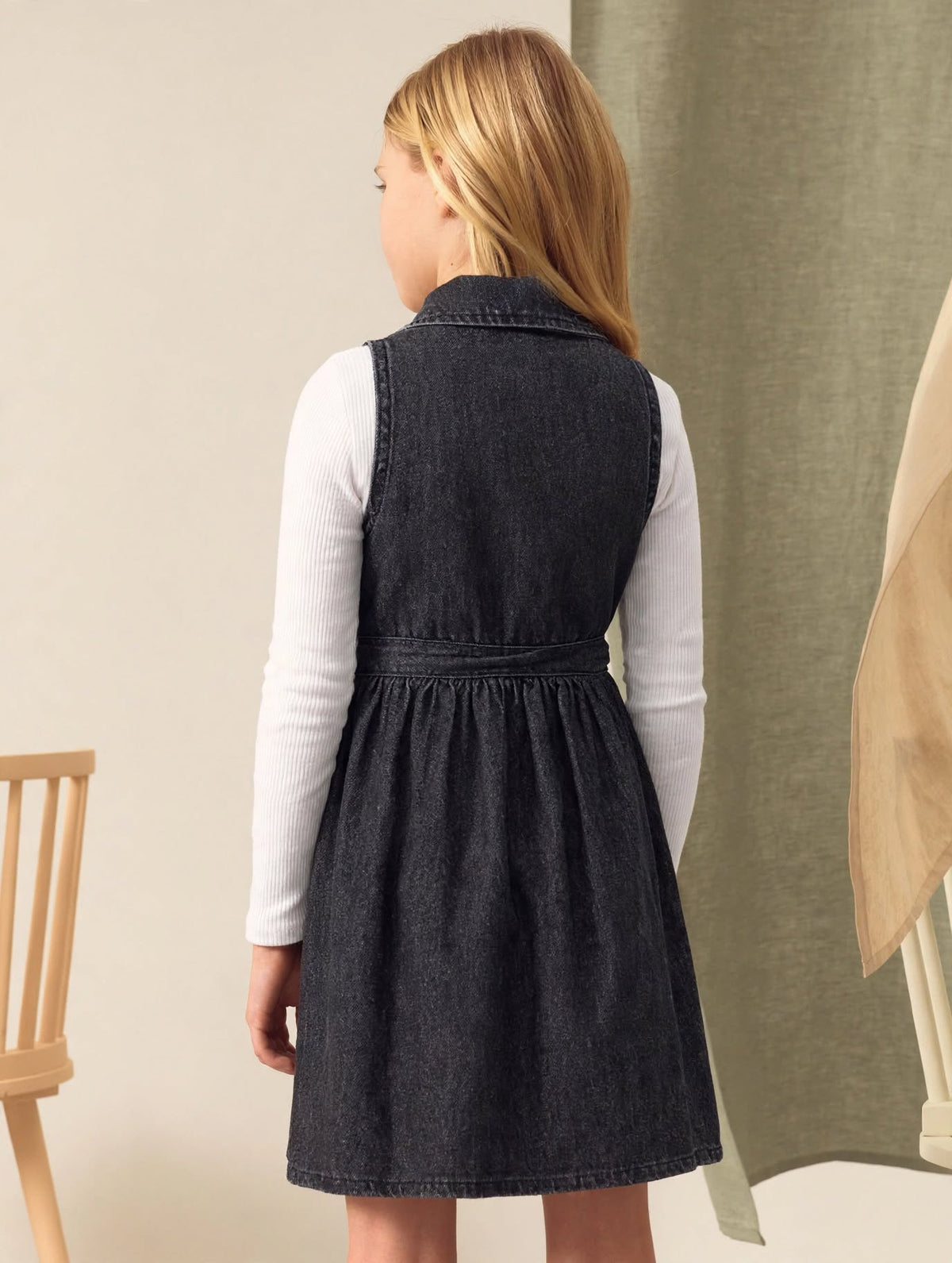 Kids Girls Indigo Denim Button-Down Collar Top,Sizes(2-12Years) | MH