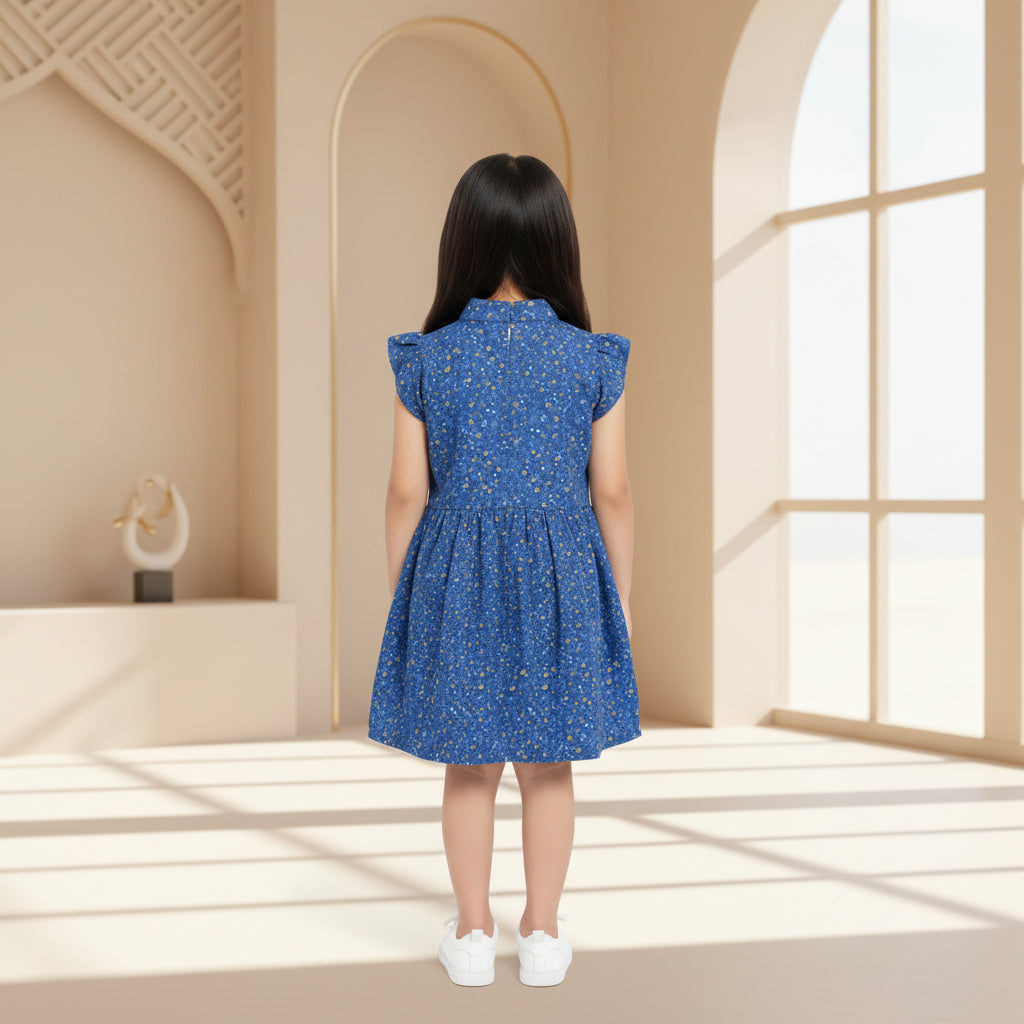 Girls' Navy Floral Short Sleeve Dress – Cotton A-Line Summer Dress with Pockets (6-12Month) | MH