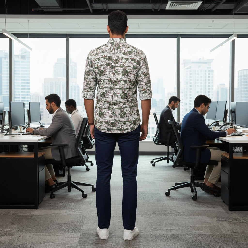 Men's Sage Green Urban Landscape Print Shirt | MH