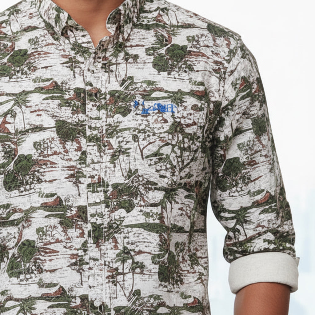 Men's Sage Green Urban Landscape Print Shirt | MH
