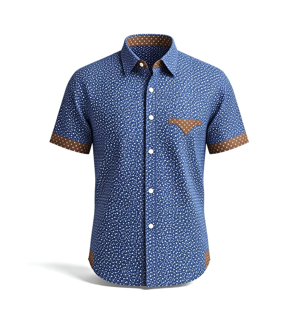 Kid Boy's Dot Printed Contrast Trim Short-Sleeve Shirt | MH Size (2-12Years)