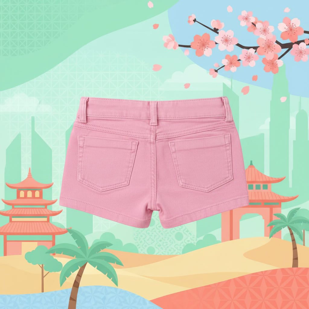 Girls Baby Pink Denim Shorts | Classic 5-Pocket Button Fly | Summer Casual | Ages 3-6 Months-8Years | MH