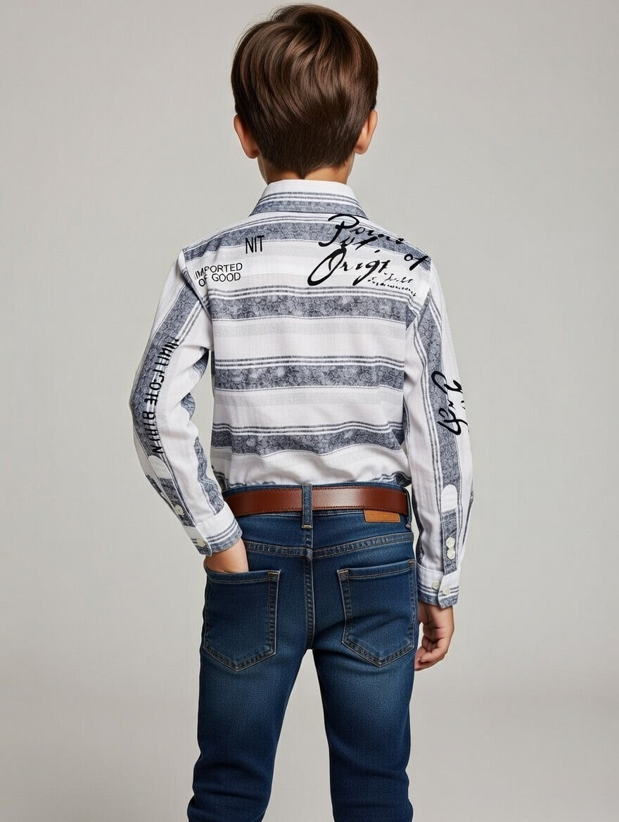 Kids Oven & Knit Contrast Long Sleeve Cotton Shirt (3-14yrs)MH
